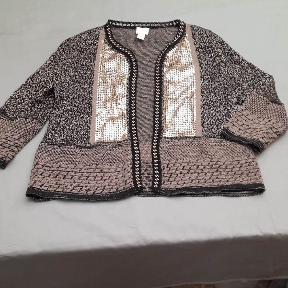 Chico's Black and Tan Cardigan Sweater - Size 1